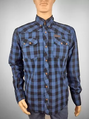 Buy Mens ID Denim Successful Apparel Blue Check Flannel Button Up Shirt Size M • 18£