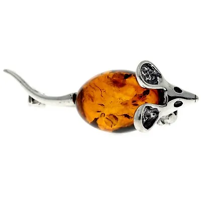 Buy CERTIFIED 925 Sterling Silver Genuine Baltic Amber Little Mouse Brooch 4107 • 19.99£