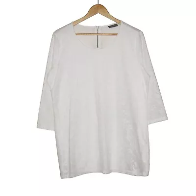 Buy C&A Top T-Shirt Lace Cotton 3/4 Sleeve Scoop Neck, White, XL (UK 14-16) • 8.50£