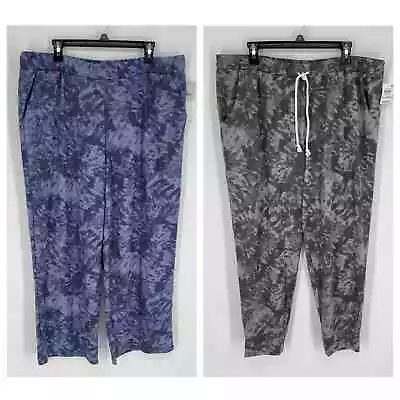 Buy Jenni NEW Womens 2 Pc Bundle Sleep PJ Pants XXL Soft Gray, Navy Swirl Tiedye • 36.14£