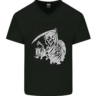 Buy Wasted Life Grim Reaper Gothic Biker Skull Mens V-Neck Cotton T-Shirt • 8.99£