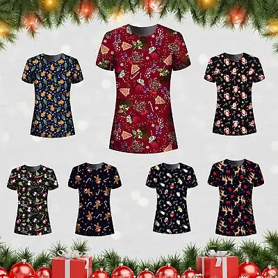 Buy Women Novelty Christmas Santa Claus Printed Short Sleeve T-Shirt Xmas Casual Top • 8.99£