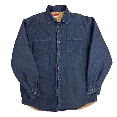 Buy Wrangler Denim Shirt Jacket Sherpa Lined Blue Mens M Button Up Long Sleeve • 23.99£