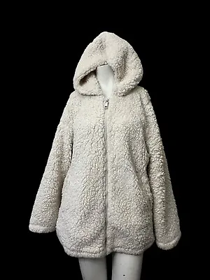 Buy Ladies Large Teddy Bear Fleece Hooded Jacket White Full Zip Lined Madden NYC • 20.07£