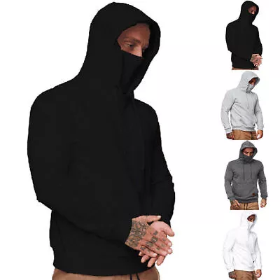 Buy Men Long Sleeve Hoodie Pullover Casual Sweatshirt Hooded Tops With Face Masks ☆ • 19.08£