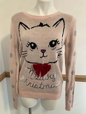 Buy Ugly Christmas Sweater Meowy Christmas Pink Cat Sweater Juniors L Fits Adult M • 4.75£