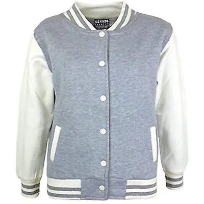 Buy Kids Boys Baseball Grey Jacket Varsity Style Plain School Jacket Top 5-13 Years • 11.99£
