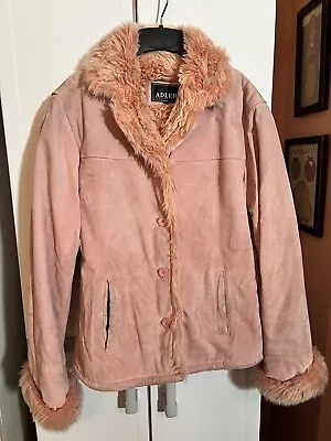 Buy Pink Adler Collection Leather Suede Coat With Pink Faux Fur Lining Size L • 18.89£
