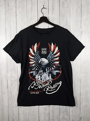 Buy Route 66 Feel The Freedom GraphicBlack Short Sleeve T-Shirt Size L • 7.99£