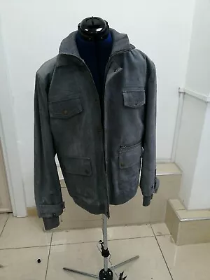 Buy Men Real Leather Jacket With Knitted Collar & Trims Gents Blue/Grey Medium Top • 49.99£
