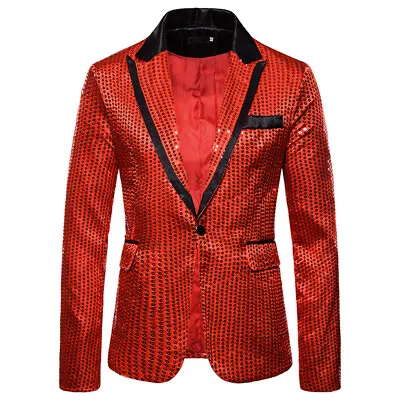 Buy Mens Suit Tuxedo Suit Party Coat Sequins Gentleman Blazer Jacket One Button Suit • 22.55£