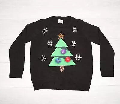 Buy Christmas Tree Jumper Adults MEDIUM Black Fun Ball Game Novelty Festive Sweater • 11.95£