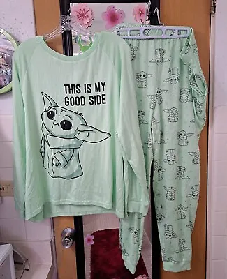 Buy Womens Green Baby Yoda Grogu Mandalorian Sleep Set Pajamas With Socks 2X  • 22.68£