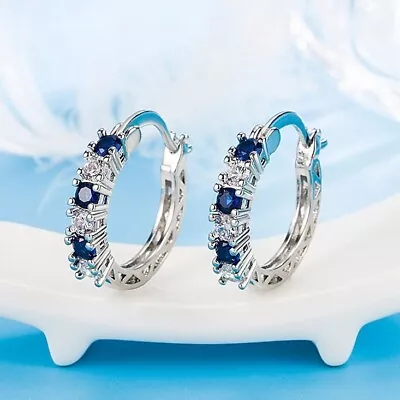Buy 925 Sterling Silver Blue Crystal Hoop Earrings Jewellery Women Girls Gift UK • 3.99£