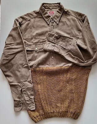 Buy Rifle Jeans & Jackets Brown Half Knitted Denim Jumper Cardigan Size L • 12.47£