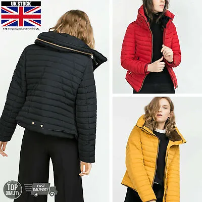 Buy Womens Quilted Padded Puffer Bubble Jacket Warm Thick Fur Collar Hooded Coat NEW • 15.99£