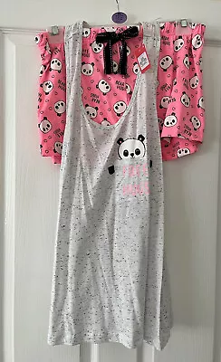 Buy Ladies Women’s Primark Panda Pyjamas PJ Set Cami Vest Top + Shorts PJ’s XL 18-20 • 16.99£