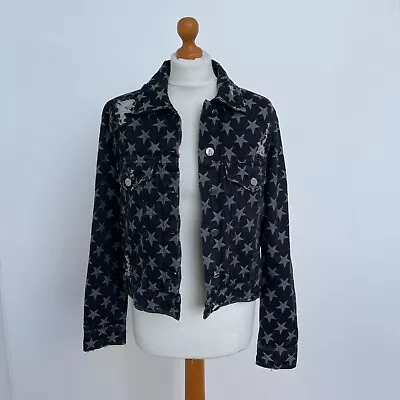Buy Guess Distressed Denim Jacket Black Stars Boho Rock N Roll Size S UK 6 • 39.99£