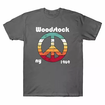 Buy Retro Sleeve NY Vintage Peace T-Shirt Short Woodstock Cotton Men's Tee 1969 Sign • 13.99£