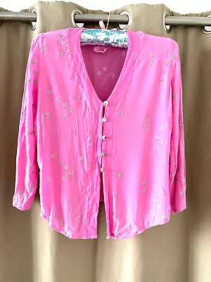 Buy RARE Vintage 90s GHOST Star Embroidered SUGAR PINK Viscose Crepe Jacket Coverup • 34.99£