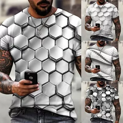Buy 23) Casual Tee Shirt Top For Men With 3D Print And Abstract Harajuku Design • 12.16£