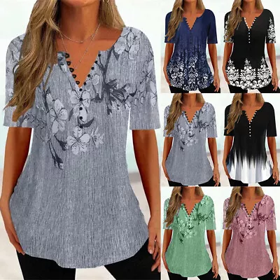 Buy Plus Size Womens V-Neck Tunic Tops Ladies Floral Summer T-Shirts Blouses UK 6-20 • 11.09£