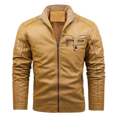 Buy Men's Winter Fall Faux Leather Stand-Up Collar Leisure Coat Warm Jacket • 44.83£