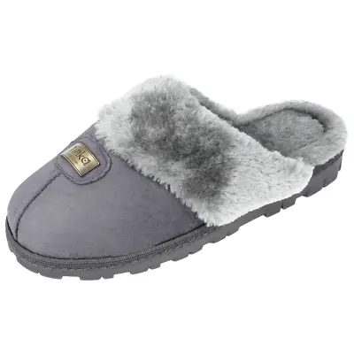 Buy Ladies Girls Faux Suede Fur Lined Comfort Memory Foam Slip On Mule Slipper • 9.95£