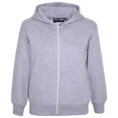 Buy Kids Girls Unisex Plain Fleece Grey Hoodie Zip Up Style Zipper Age 2-13 Years • 11.99£