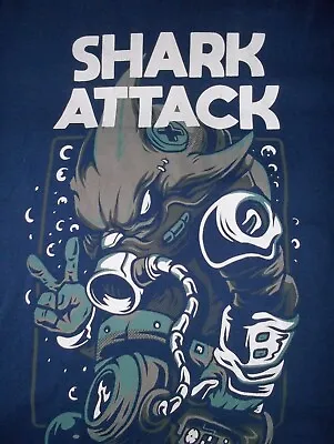 Buy Cool Sci-fi Cyber Punk Shark Attack Blue T-shirt Size Large • 10£