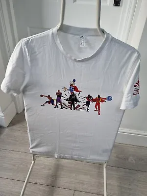 Buy Rare Adidas Marvel Basketball T Tee Shirt Small USA American White Vintage Retro • 5.99£