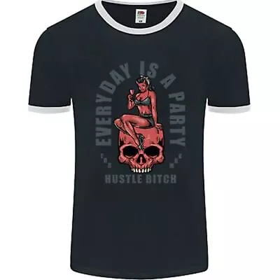 Buy Every Day Is A Party Hustle Skull Alcohol Mens Ringer T-Shirt FotL • 11.49£