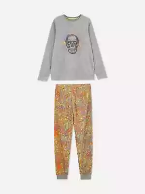 Buy Final Sale Primark Skull And Paint Splatter Velour Pyjama Set 7-8 Yrs • 6£