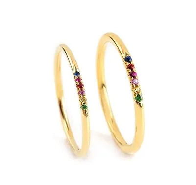 Buy Multi Sapphires Ring In Solid Gold 9k, 14k, 18k, Multicolor Rainbow Effect Band • 159.90£