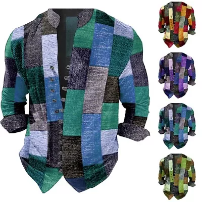 Buy Unique Stonewashed Grandad Shirt With Patchwork Colourful Festival Clothing • 22.49£
