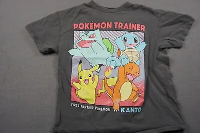 Buy Pokemon Shirt Youth L Trainer Kanto Pikachu Charmander Squirtle Gray • 8.83£