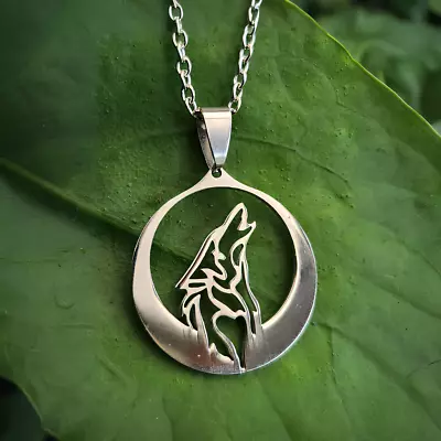 Buy Howling Wolf Pendant Moon Steel 20  Chain Necklace Norse Pagan Fenir Jewellery • 6.95£