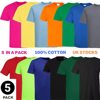 Buy 5 PACK Mens T-Shirt Heavy Cotton Plain Short Sleeve Tee 100% Cotton Colors Tee • 17.99£