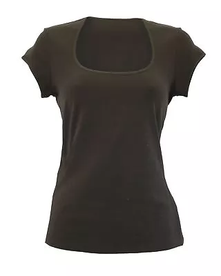 Buy Planet Black Ribbed T Shirt Top Square Neck Short Sleeve • 9.95£