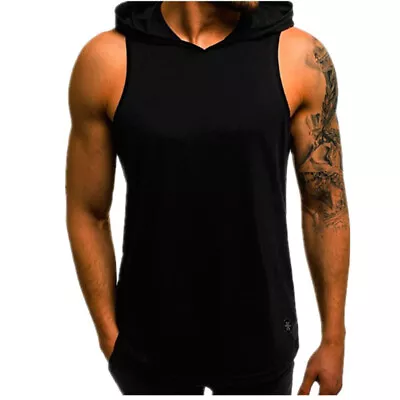 Buy Men Hooded Tank Tops Muscle T-Shirt Pullover Vest Gym Sleeveless Casual Hoodie • 6.41£