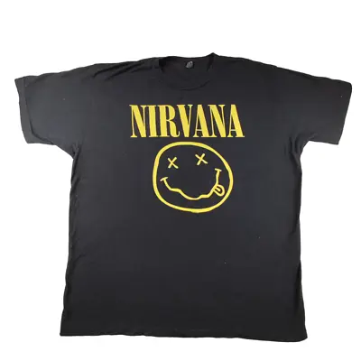Buy Tultex Nirvana Classic Yellow Smiley Face T Shirt Size XL Black Cotton Mexico • 12.99£