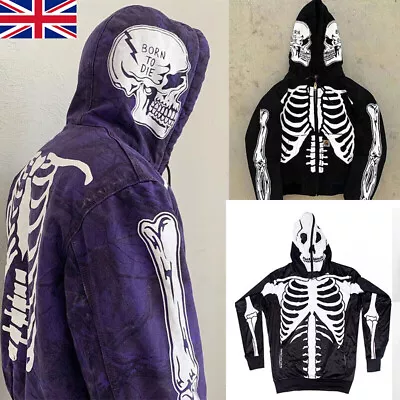 Buy Women Men Couple Gothic Skeleton Rib Cage Halloween Pullover Hoodie Costume UK • 20.23£