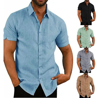 Buy Mens Short Sleeve Shirts Summer Casual Loose Hawaiian T-Shirt Blouse Tops UK • 7.88£