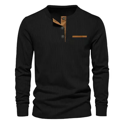 Buy Men's T Shirts Slim Fit Tops Mens Regular Long Sleeve Work Henley Shirt Fashion • 16.88£