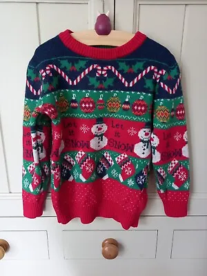 Buy Tu Let It Snow Christmas Jumper 4-5yrs Red Snowmen Stocking Candy Canes • 4£