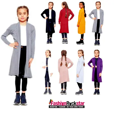 Buy Girls Cardigan Long Sleeves Maxi Floaty Open Front Top School Sweater Age 5-14yr • 9.50£