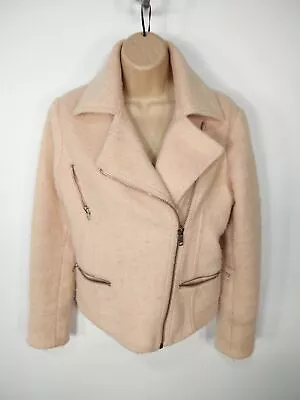 Buy Womens Asos Size Uk 8 Pink Wooly Biker Jacket Coat Zip Lined Smart Casual Warm  • 9.99£