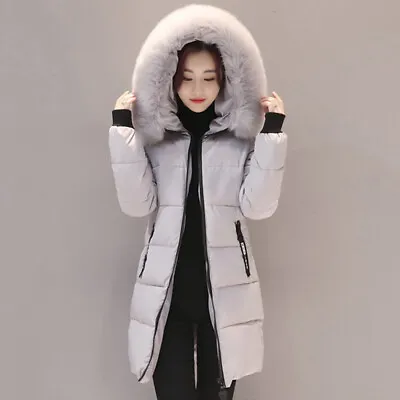 Buy Lady Long Cotton Outerwear Jacket Fur Collar Parka Zip Chunky Puffer Coat Winter • 22.99£
