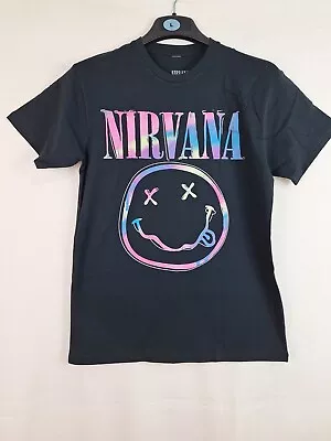 Buy Nirvana Smile Printed Rock Band Tee Black T-Shirt Unisex Size Small New • 12£