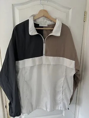 Buy Men Olive Pullover Jacket Grey White Fits Like A Large Windbreaker • 9.99£